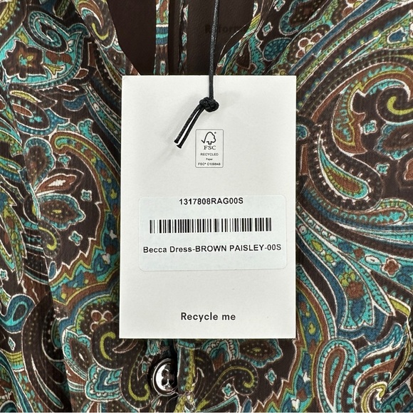 NWT Reformation Becca Dress - Brown Green Paisley Maxi Dress w/ Slip Liner sz S - Picture 12 of 16